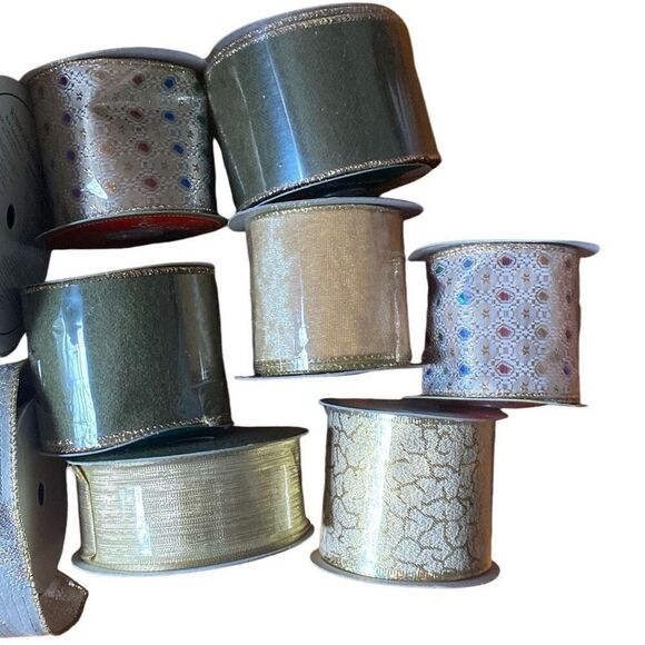Lot Of 11 Vintage Spools Gold Ribbon Some Wired Craft New Old Stock NOS Christma - Picture 2 of 8